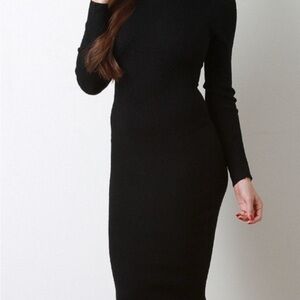 Elegant Black Ribbed Knit Dress